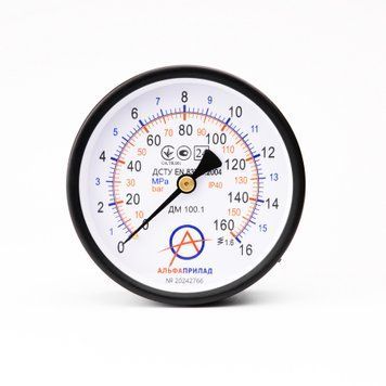 Манометр ДМ 100.1, 16 МПа (160 бар), 1,6 к.т., IP40, М20х1,5, Осевое НФ-00003180 фото
