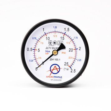 Манометр ДМ 100.1, 2,5 МПа (25 бар), 1,6 к.т., IP40, М20х1,5, Осевое НФ-00002846 фото